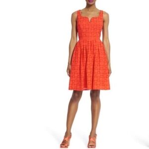 Adrianna‎ Papell Women's Coral Cotton Eyelet Lace Sleeveless Plus Size Dress